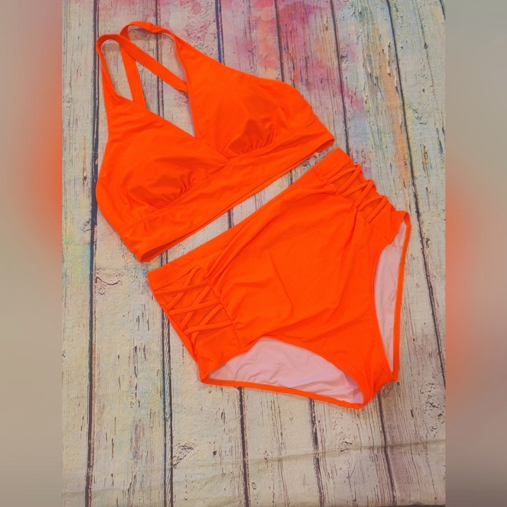 New bright orange 2 PC high-waisted